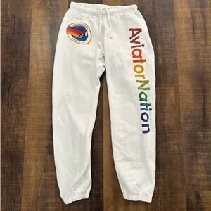 Aviator Nation White/Rainbow Vail Sweatpants Size Small
